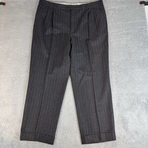 S Zanella Pants Mens‎ 42x32 Black Austin Wool Trousers Pleated Cuffed